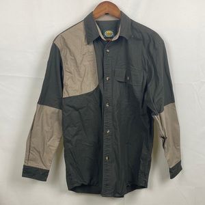 Cabela's Olive Army Green & Tan Long Sleeve Collared Button Up Shirt Men's XL